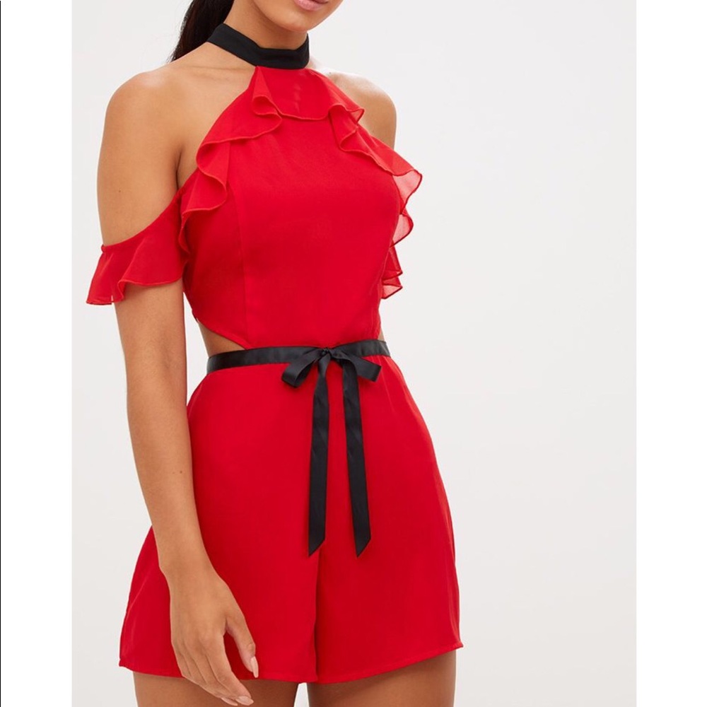 Red Ruffled Romper
